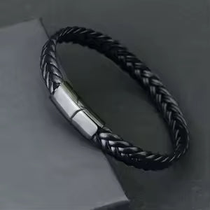 Pulseira magnética de couro preto PU masculino maduro e estável e elegante dando homens o melhor presente para homens